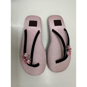 Chilis Womens Flip Flops Size 6 Pink Rhinestone Butterfly Suede Thong NEW